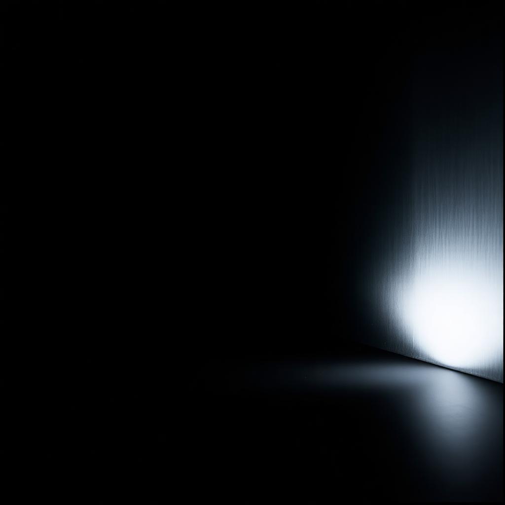 Black void, single light on metal